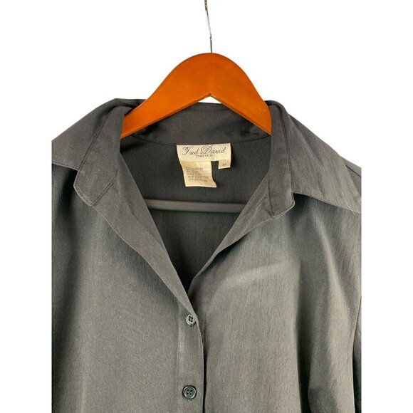 Fred David Womens Stretch Shirt M Black Button-Front Long Sleeve - Picture 3 of 5